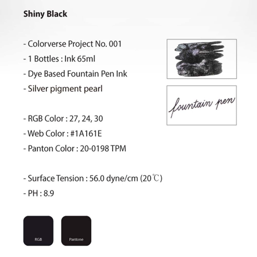 Colorverse | Project Series | Fountain Pen Ink | Shinny Black Glistening | 65ml - penpencilink