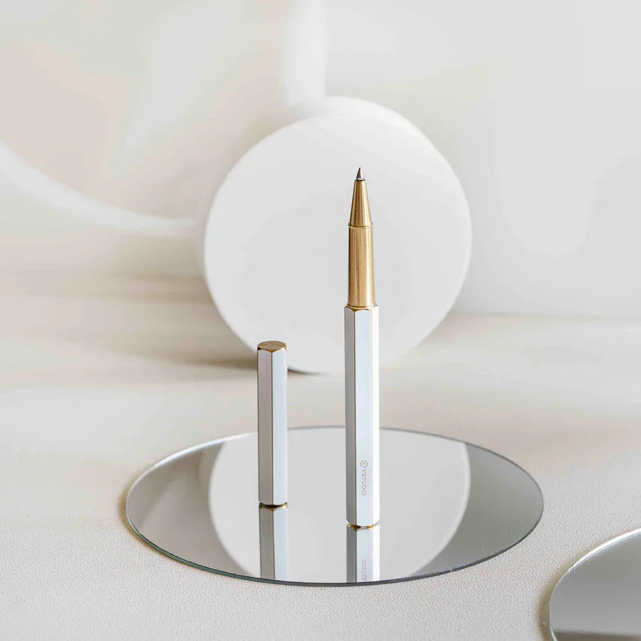 Ystudio | Rollerball Pen | Classic Revolve | Brass White