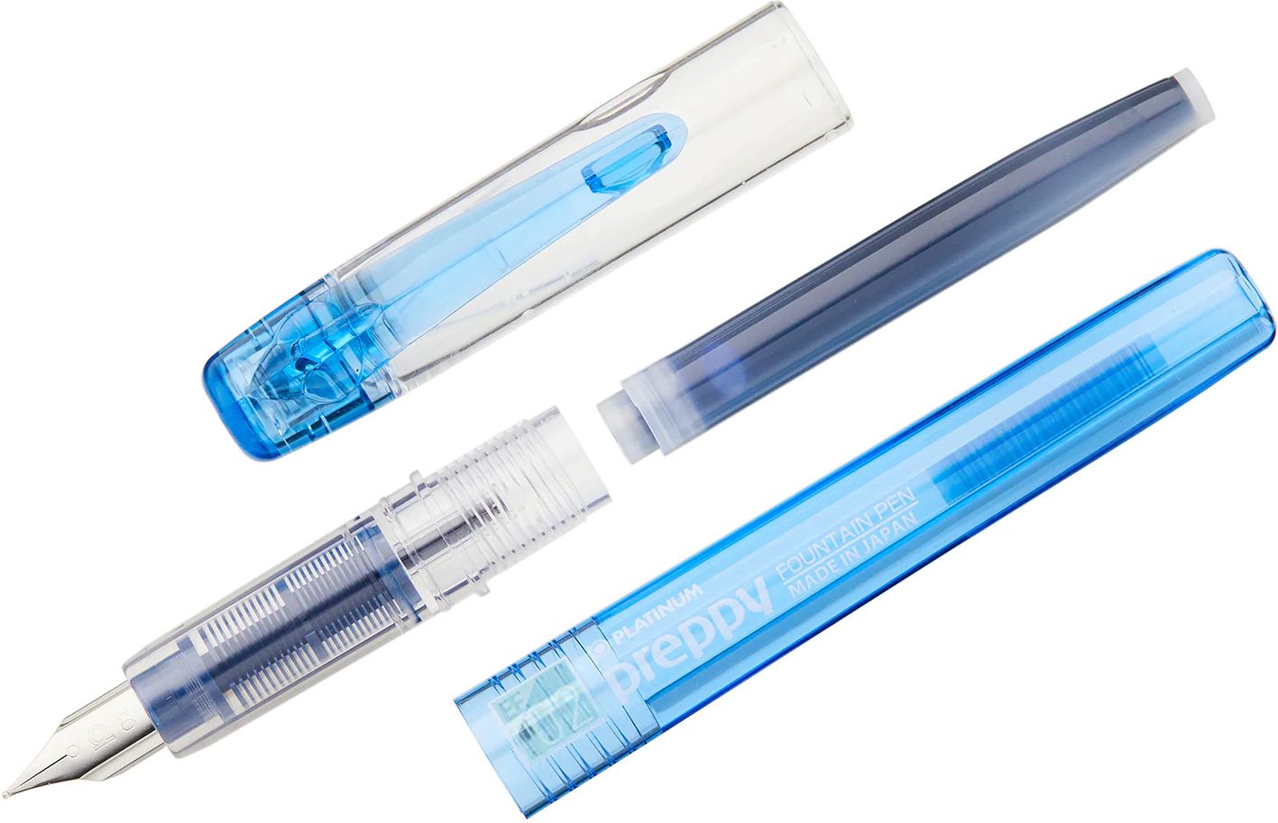 Platinum Preppy Extra Fine 02 Nib Black & Blue Fountain Pen With Cartridge - Easy to Use, Stainless Steel Nib, Slip Seal Cap Mechanism, Smooth Writing