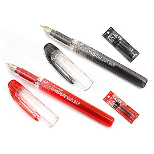 Platinum Preppy Extra Fine 02 Nib Black & Red Fountain Pen With Cartridges - Easy to Use, Stainless Steel Nib, Slip Seal Cap Mechanism, Smooth Writing