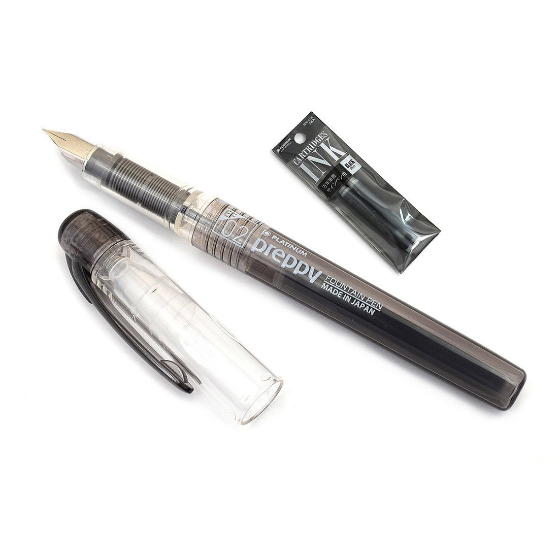 Platinum Preppy Extra Fine 02 Nib Black Fountain Pen With Cartridge - Easy to Use, Stainless Steel Nib, Slip Seal Cap Mechanism, Smooth Writing