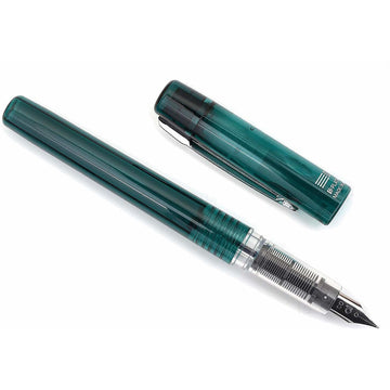 Platinum Prefounte Fountain Ink Pen with SS Fine Nib, Translucent Dark Emerald Green Barrel, Cap, Blue Ink Cartridge Included, Slip & Seal Cap Design, Ideal for Adults Daily Use Beginners