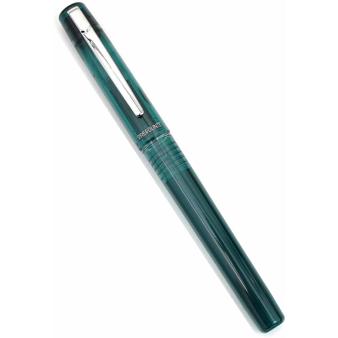 Platinum Prefounte Fountain Ink Pen with SS Fine Nib, Translucent Dark Emerald Green Barrel, Cap, Blue Ink Cartridge Included, Slip & Seal Cap Design, Ideal for Adults Daily Use Beginners