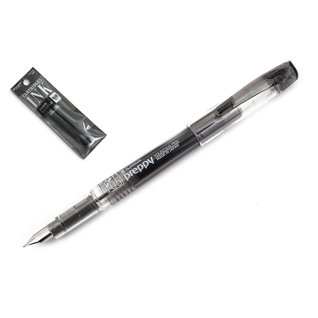 Platinum Preppy Medium 05 Nib Black Fountain Pen With Cartridge - Easy to Use, Stainless Steel Nib, Slip Seal Cap Mechanism, Smooth Writing