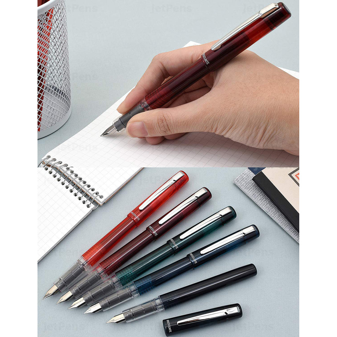 PLATINUM Prefounte Fountain Ink Pen with SS Medium Nib, Translucent Dark Emerald Green Barrel, Cap, Blue-Black Ink Cartridge Included, Slip & Seal Cap Design, Ideal For Adults Daily Use Beginners