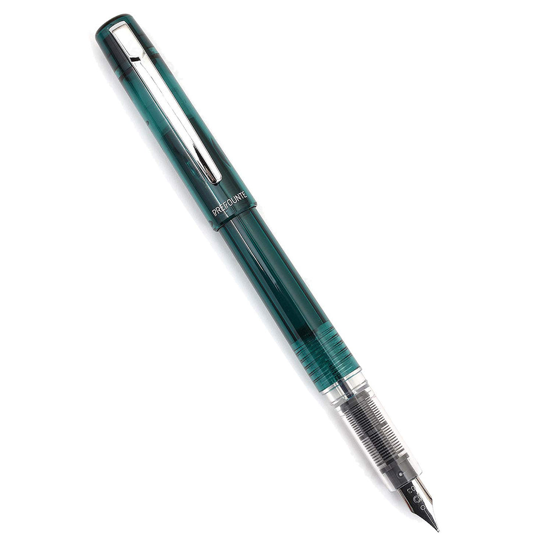 PLATINUM Prefounte Fountain Ink Pen with SS Medium Nib, Translucent Dark Emerald Green Barrel, Cap, Blue-Black Ink Cartridge Included, Slip & Seal Cap Design, Ideal For Adults Daily Use Beginners