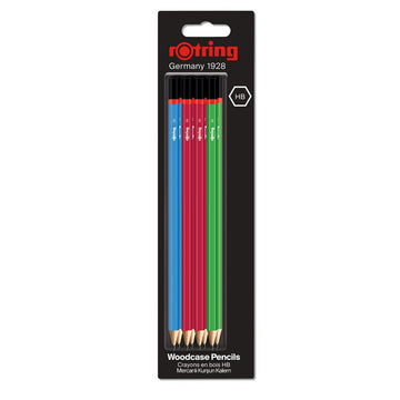 Rotring | Woodcase | HB Graphite Pencil | Core Assorted Colours | Blister Pack of 8 Wooden Pencils
