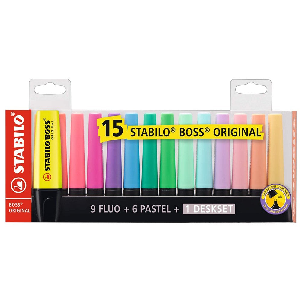 Stabilo Boss Original - Highlighter Pen - Deskset Of 15 Assorted Colours - penpencilink