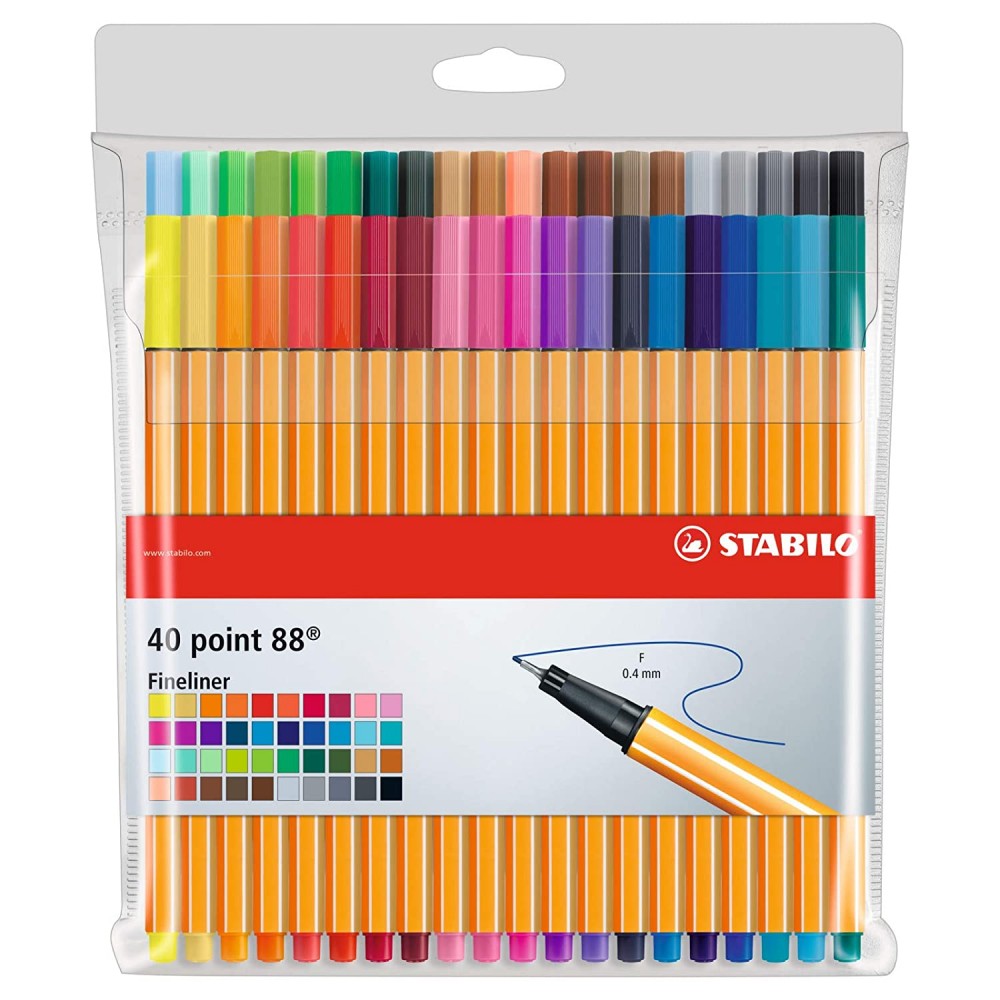 Stabilo | Point 88 | Fineliner | Assorted Colors | Pack Of 40 - penpencilink