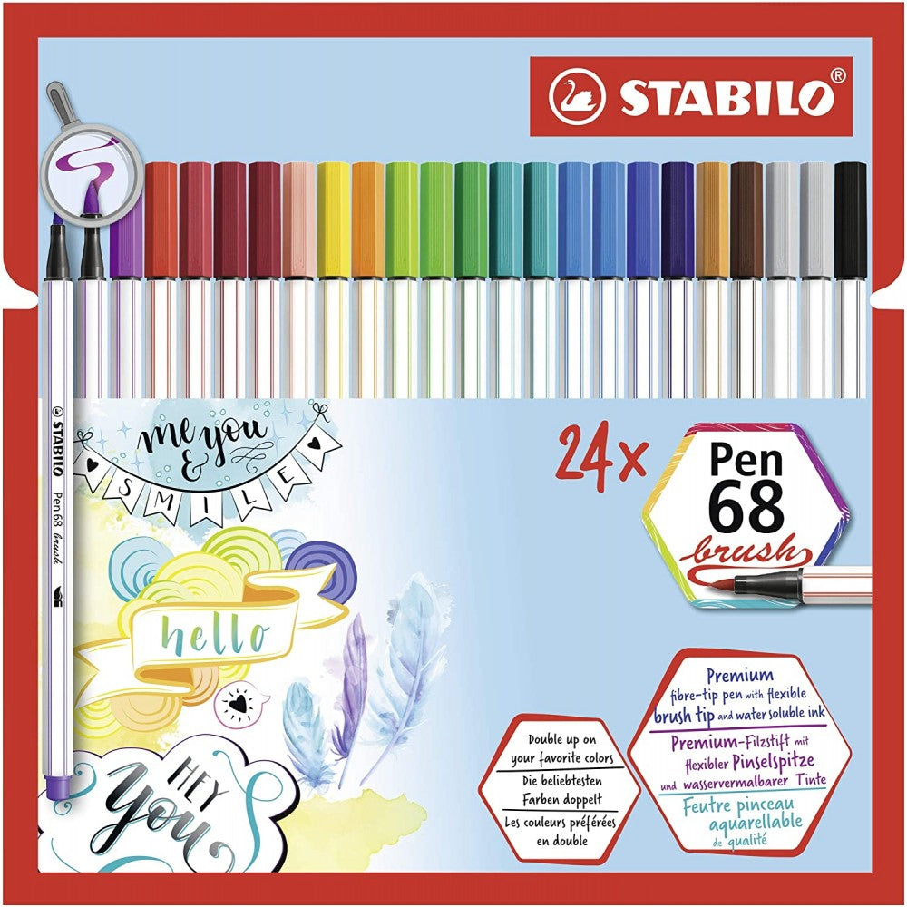 Stabilo | Pen 68 | Brush Pen | Fibre Tip | Pack Of 24 - penpencilink