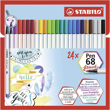Stabilo | Pen 68 | Brush Pen | Fibre Tip | Pack Of 24 - penpencilink