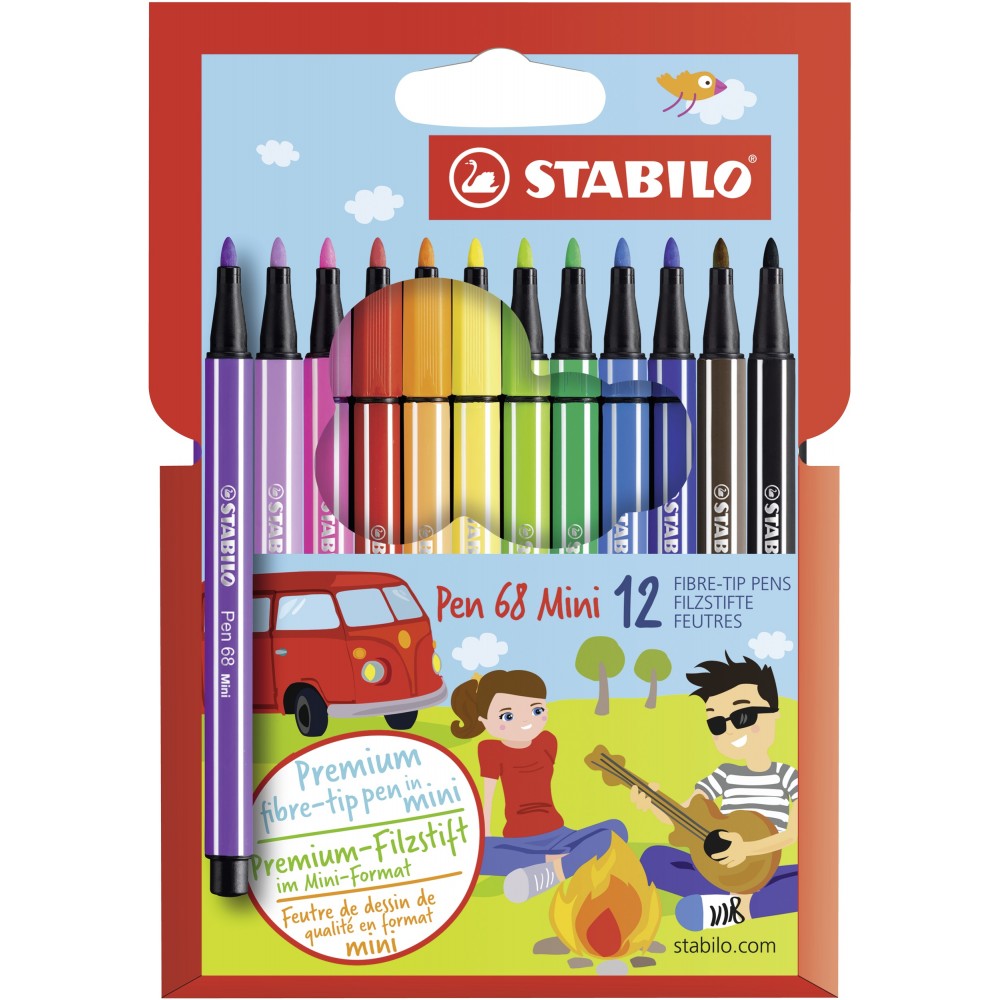 Stabilo | Pen 68 | Mini Sketch Pen | Cardboard | Pack of 12 - penpencilink