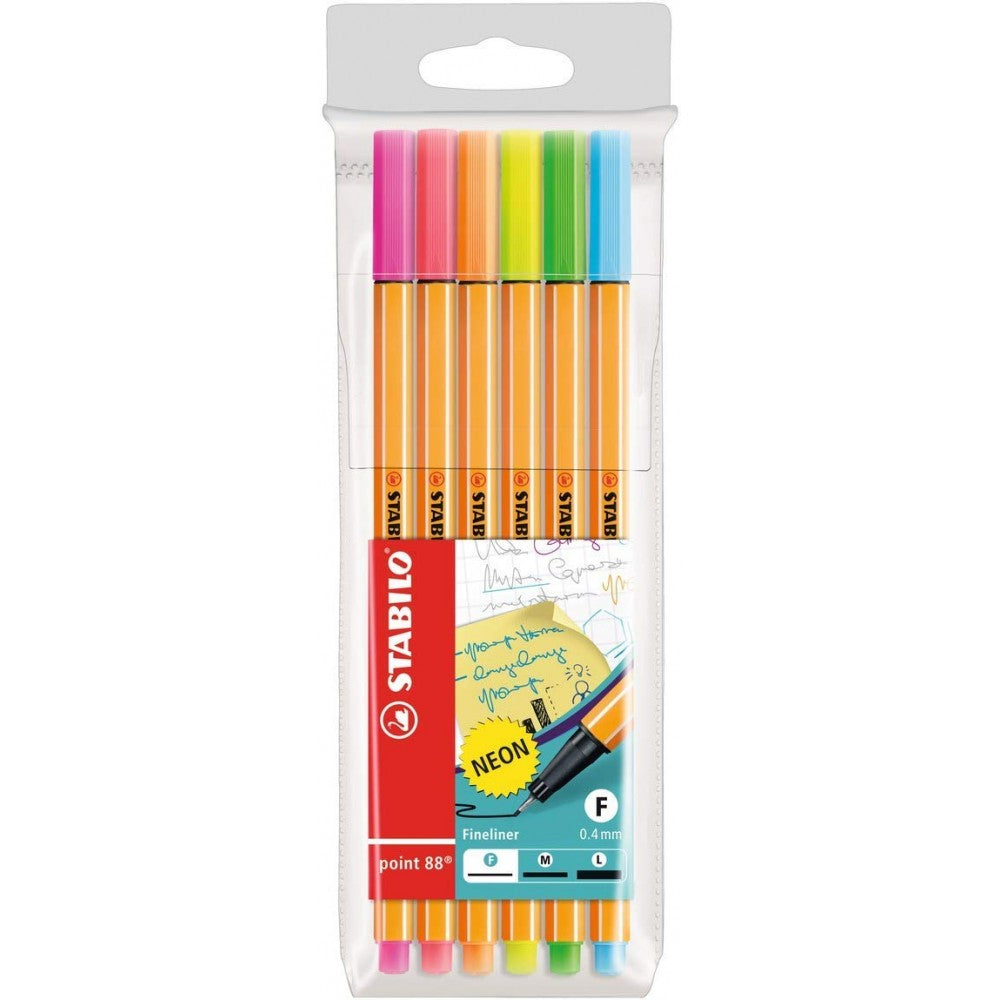 Stabilo | Point 88 | Fineliner | Neon Assorted Colors | Pack Of 6 - penpencilink
