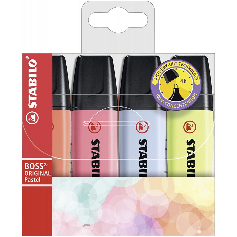 Stabilo | Boss | Original Pastel | Highlighter Pen | wallet Of 4 | Assorted Colours - penpencilink