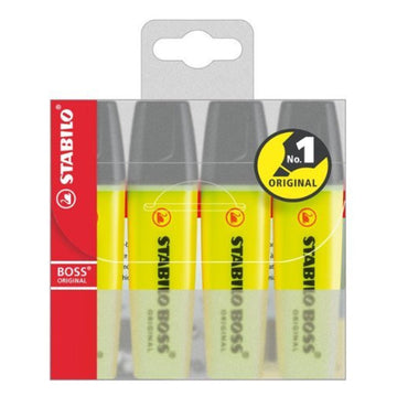 Stabilo | Boss Original | Highlighter Pen | Wallet Of 4 Fluorescent | Yellow - penpencilink