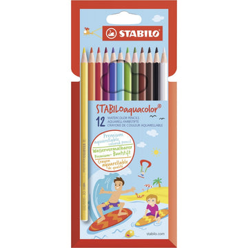 Stabilo | Aquacolor | Aquarellable Colouring Pencil | Wallet Of 12 Assorted Colours - penpencilink