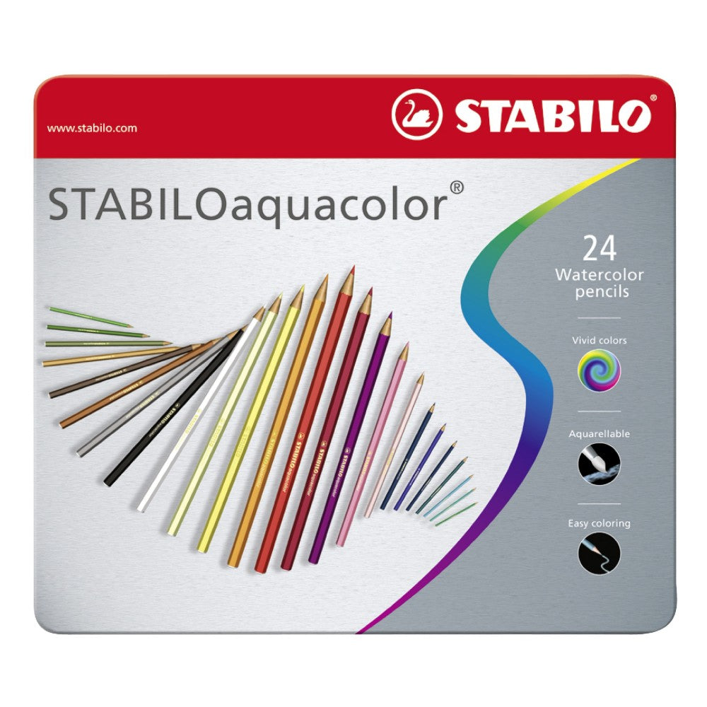 Stabilo | Aquacolor | Watercolor Pencil | Metal Box of 24 Colours - penpencilink