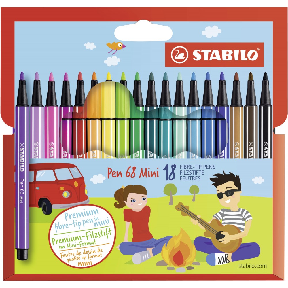 Stabilo | Pen 68 | Mini Sketch Pen | Cardboard | Pack of 18 - penpencilink