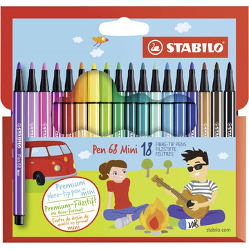 Stabilo | Pen 68 | Mini Sketch Pen | Cardboard | Pack of 18 - penpencilink