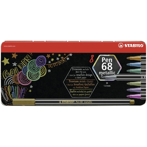 Stabilo | Pen 68 | Metallic | Felt Tip Pen | Pack Of 8 - penpencilink
