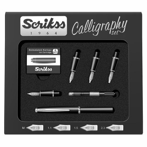Scrikss | Calligraphy | Pen Set | Black | Medium, 1.1mm, 1.5mm, 2.3mm Nib - penpencilink