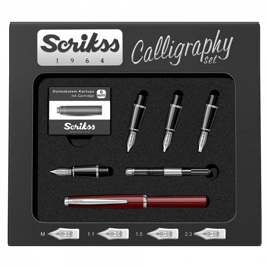 Scrikss | Calligraphy | Pen Set | Burgundy | Medium, 1.1mm, 1.5mm, 2.3mm Nib - penpencilink