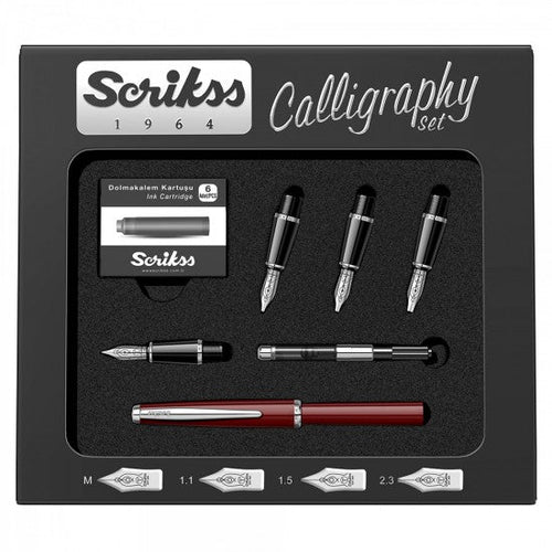 Scrikss | Calligraphy | Pen Set | Burgundy | Medium, 1.1mm, 1.5mm, 2.3mm Nib - penpencilink