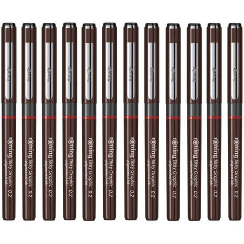 Rotring | Tikky | Graphic Fineliner | Black Pigmented Lightfast | Pack of 12pieces | 0.2mm