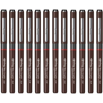 Rotring | Tikky | Graphic Fineliner | Black Pigment Lightfast | Pack of 12pieces | 0.8mm