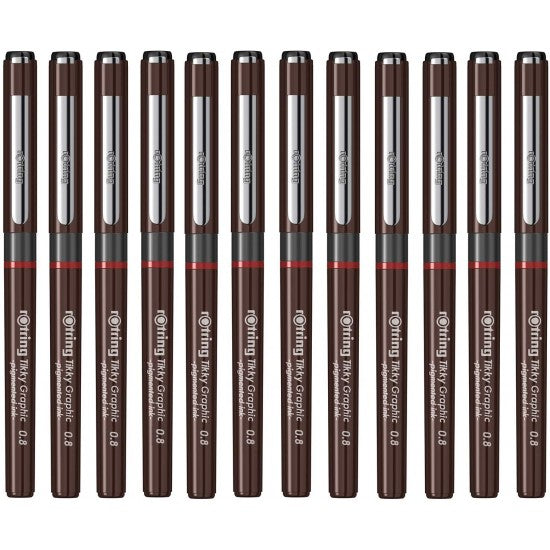 Rotring | Tikky | Graphic Fineliner | Black Pigment Lightfast | Pack of 12pieces | 0.8mm