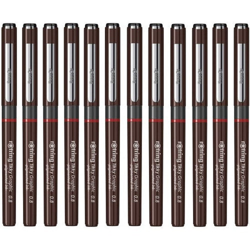 Rotring | Tikky | Graphic Fineliner | Black Pigment Lightfast | Pack of 12pieces | 0.8mm
