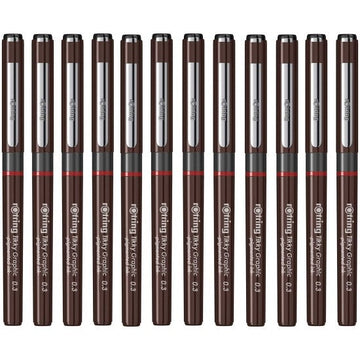 Rotring | Tikky | Graphic Fineliner | Black Pigmented Lightfast | Pack of 12pieces | 0.3mm