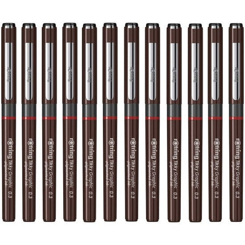Rotring | Tikky | Graphic Fineliner | Black Pigmented Lightfast | Pack of 12pieces | 0.3mm