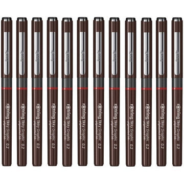 Rotring | Tikky | Graphic Fineliner | Black Pigmented Lightfast | Pack of 12pieces | 0.2mm