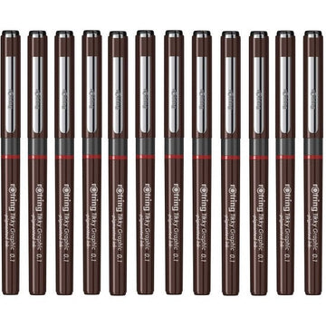 Rotring | Tikky | Graphic Fineliner | Black Pigmented Lightfast | Pack of 12pieces | 0.1mm