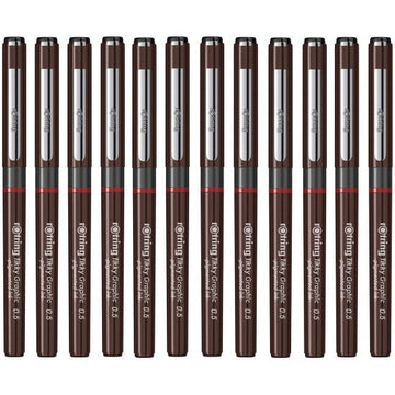 Rotring | Tikky | Graphic Fineliner | Black Pigmented Lightfast | Pack of 12pieces | 0.5mm