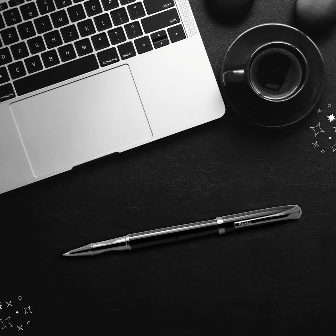 Acuity Roller Gel Pen - Glossy Black Metal Body with Metallic Black Accessories - It Comes in a Pen Pouch - Ink Colour Blue - 10002