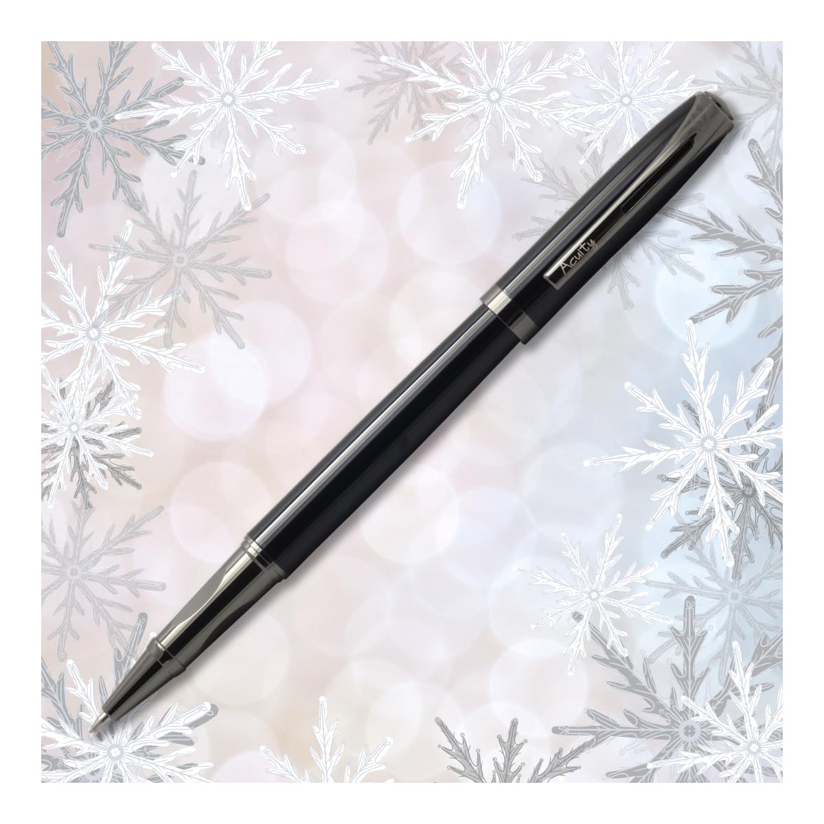 Acuity Roller Gel Pen - Glossy Black Metal Body with Metallic Black Accessories - It Comes in a Pen Pouch - Ink Colour Blue - 10002