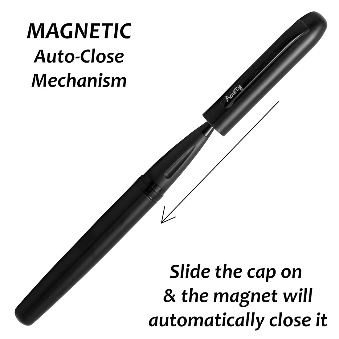 Acuity Roller Gel Pen - Metal Body with Matte Black Finish - Magnetic Cap Auto-Close Mechanism - It Comes with a Pen Pouch - Ink Colour Blue - 10004