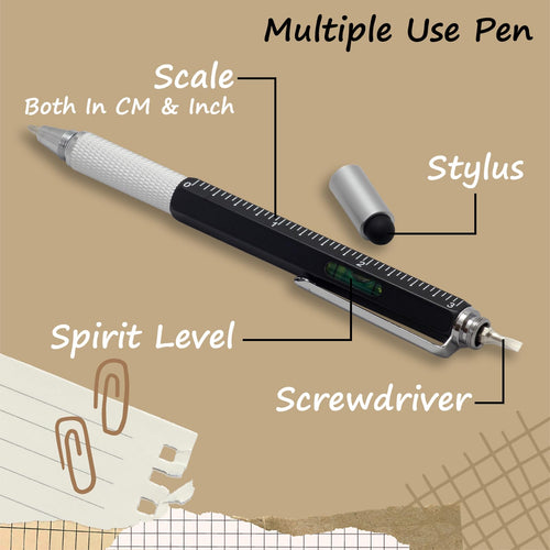 Acuity Multi-Use Ball Point Pen Metal Body with Scale, Stylus, Screwdriver & Spirit Level - Comes in a Pen Pouch - Ink Colour Blue - 10008