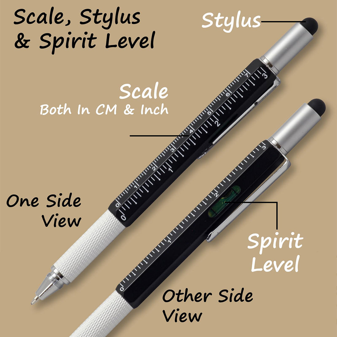 Acuity Multi-Use Ball Point Pen Metal Body with Scale, Stylus, Screwdriver & Spirit Level - Comes in a Pen Pouch - Ink Colour Blue - 10008