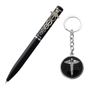 Acuity Metal Doctor Pen and Keychain Gift Set – Matte Black Finish Ballpoint Pen & Caduceus Medical Symbol Keyring with Gift Box – Good Gift for Doctors, Surgeons, & Medical Students - 10009 Set