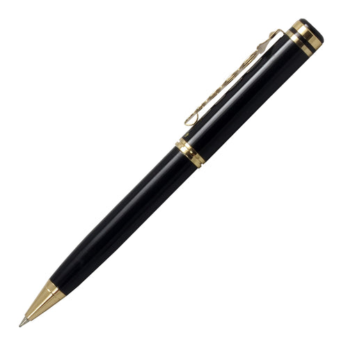 Acuity Ball Point Pen - Metal Body with Glossy Black Finish And Gold Plated Doctor Clip - It Comes in a Pen Pouch - Ink Colour Blue - 10011