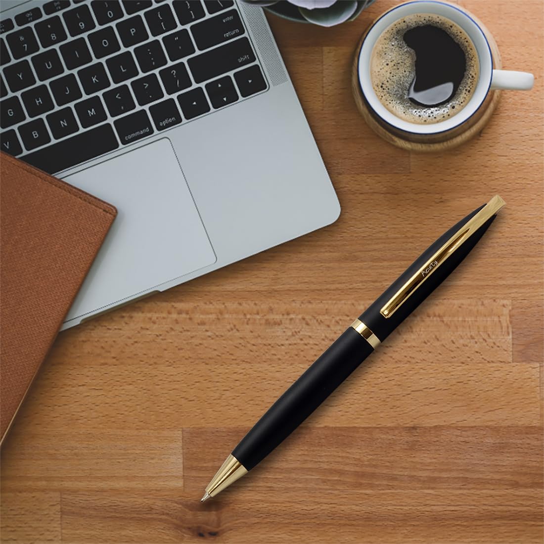 Acuity Ball Point Pen - Metal Body with Matte Black Finish & Gold Accessories - Comes in a Pen Pouch - Ink Colour Blue - 10013 Blk Gold
