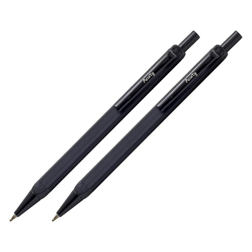 Acuity Ball Point Pen with Matte Black Square Shape Metal Body - Set of 2 Pens - Comes in a Pen Pouch - 10014