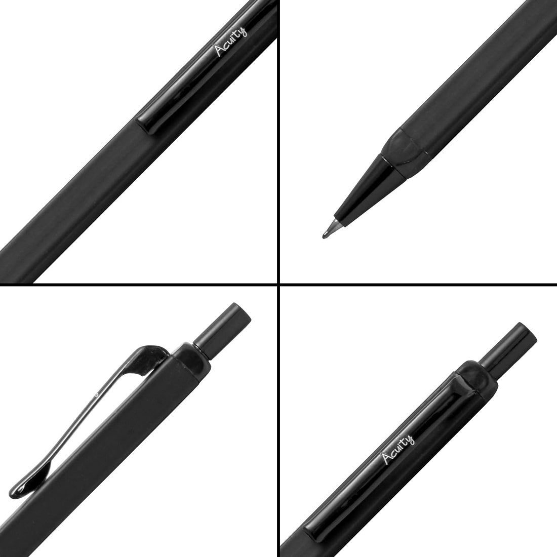 Acuity Ball Point Pen with Matte Black Square Shape Metal Body - Set of 2 Pens - Comes in a Pen Pouch - 10014