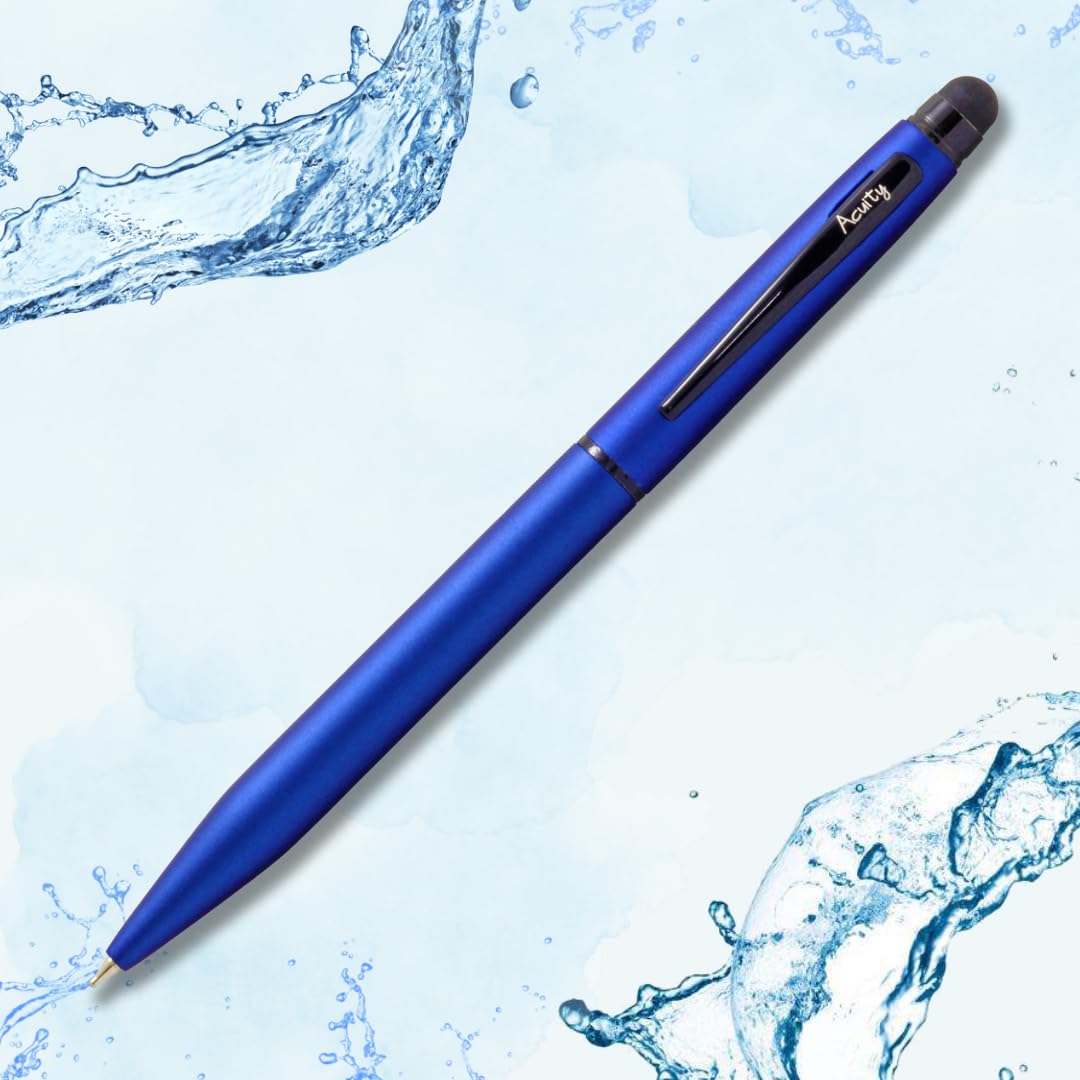 Acuity Ball Point Pen with Metallic Blue Finish Metal Body & Black Clip - It Comes in a Pen Pouch - Ink Colour Blue - 10015