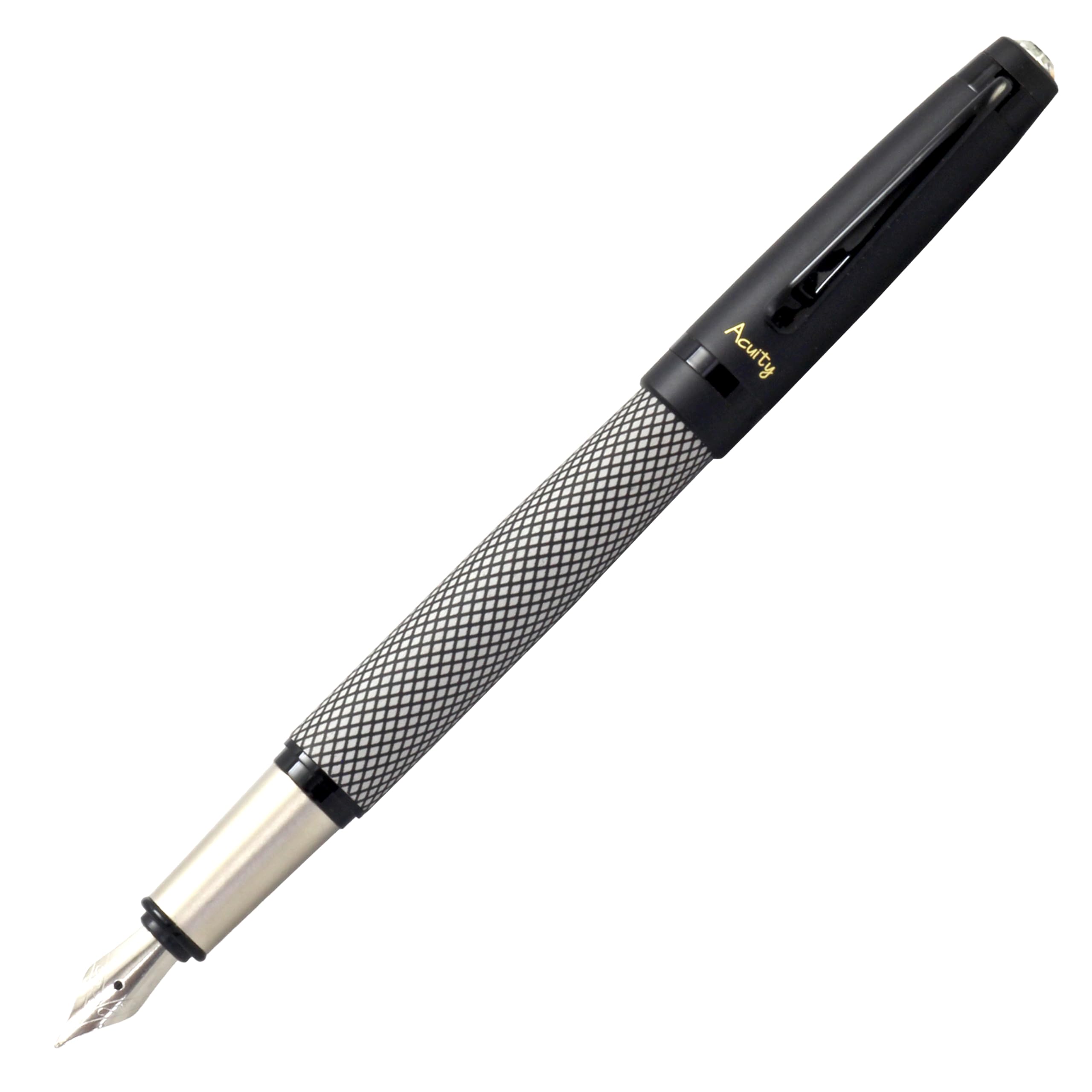 Acuity Fine Nib Fountain Pen with Converter - Metal Body with Matte Black Finish - Classy Checks Design & Black Clip - Comes in a Pen Pouch - 10017