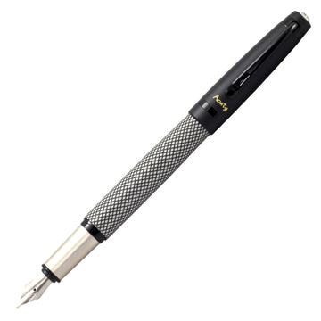 Acuity Fine Nib Fountain Pen with Converter - Metal Body with Matte Black Finish - Classy Checks Design & Black Clip - Comes in a Pen Pouch - 10017