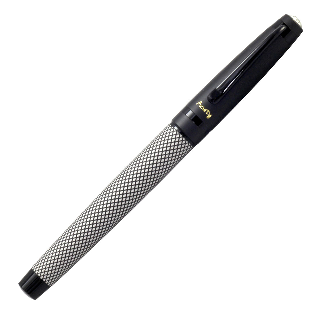 Acuity Fine Nib Fountain Pen with Converter - Metal Body with Matte Black Finish - Classy Checks Design & Black Clip - Comes in a Pen Pouch - 10017